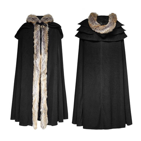 Gotische Trenchcoats mit langem Umhang und ausgezeichnetem Wollkragen