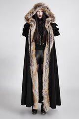 Gotische Trenchcoats mit langem Umhang und ausgezeichnetem Wollkragen