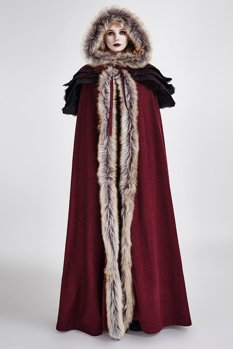 Gotische Trenchcoats mit langem Umhang und ausgezeichnetem Wollkragen