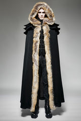 Gotische Trenchcoats mit langem Umhang und ausgezeichnetem Wollkragen