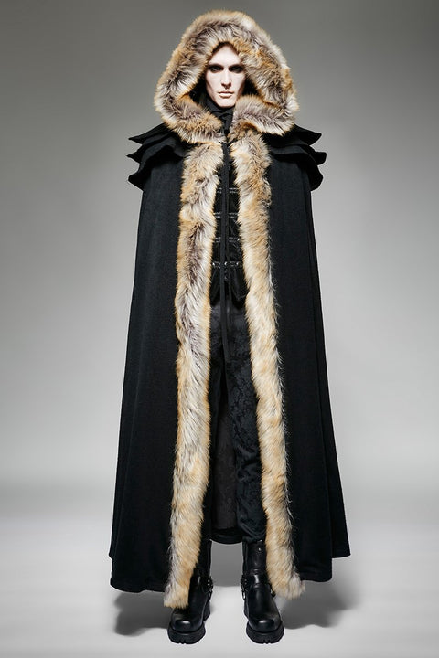 Gotische Trenchcoats mit langem Umhang und ausgezeichnetem Wollkragen