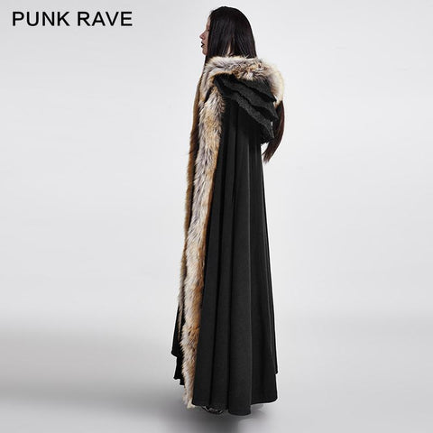 Gotische Trenchcoats mit langem Umhang und ausgezeichnetem Wollkragen