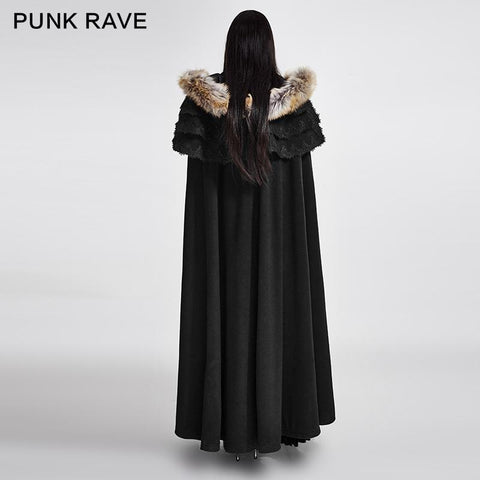 Gotische Trenchcoats mit langem Umhang und ausgezeichnetem Wollkragen