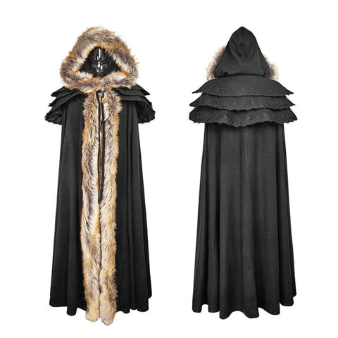 Gotische Trenchcoats mit langem Umhang und ausgezeichnetem Wollkragen