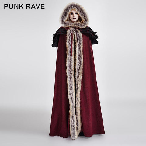 Gotische Trenchcoats mit langem Umhang und ausgezeichnetem Wollkragen