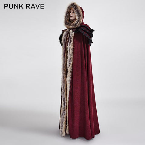 Gotische Trenchcoats mit langem Umhang und ausgezeichnetem Wollkragen