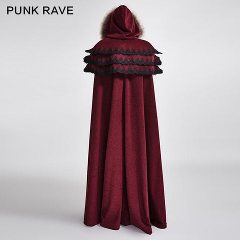 Gotische Trenchcoats mit langem Umhang und ausgezeichnetem Wollkragen