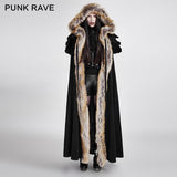 Gotische Trenchcoats mit langem Umhang und ausgezeichnetem Wollkragen