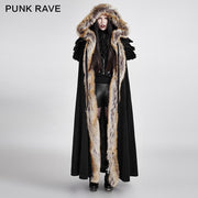 Gotische Trenchcoats mit langem Umhang und ausgezeichnetem Wollkragen