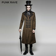 Gelber und schwarzer vertikaler Streifen-Punk-Mantel mit einem Revers