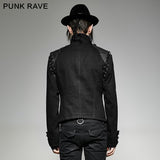 Schwarze robuste Jeans-Punkjacke für Männer mit abnehmbaren Ärmeln