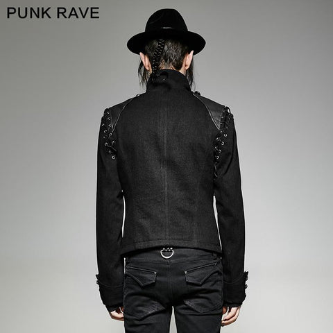 Schwarze robuste Jeans-Punkjacke für Männer mit abnehmbaren Ärmeln