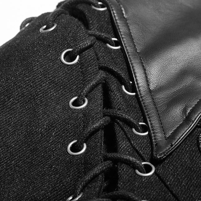 Schwarze robuste Jeans-Punkjacke für Männer mit abnehmbaren Ärmeln