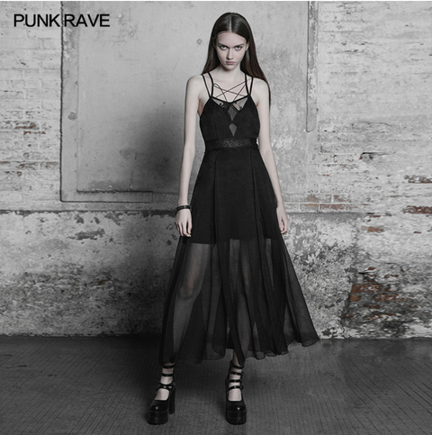 Elegantes Gothic-Kleid aus geschichtetem Spitzen-Chiffon-Riemen