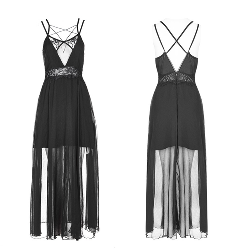 Elegantes Gothic-Kleid aus geschichtetem Spitzen-Chiffon-Riemen