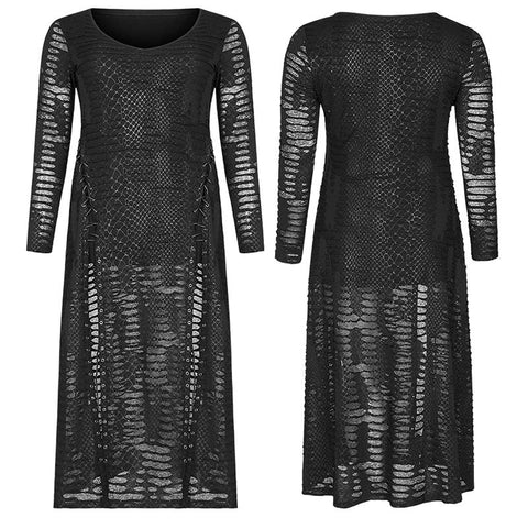 Dunkles schwarzes Blumenkleid mit Schlangenschuppen