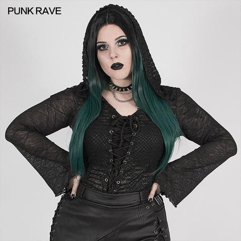 Kapuzen-T-Shirt mit Punk-Perspektive-Print
