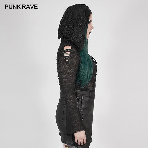 Kapuzen-T-Shirt mit Punk-Perspektive-Print