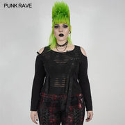 Punk sexy rissiges langärmeliges T-Shirt
