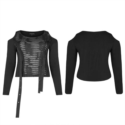 Punk sexy rissiges langärmeliges T-Shirt