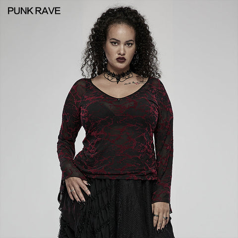 Tägliches Gothic-Mesh-T-Shirt mit V-Ausschnitt