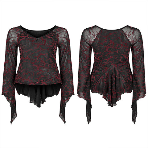 Tägliches Gothic-Mesh-T-Shirt mit V-Ausschnitt