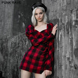 Rotes und schwarzes Plaid mit Kleid mit Prinzessinnenärmeln