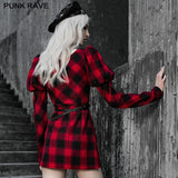 Rotes und schwarzes Plaid mit Kleid mit Prinzessinnenärmeln