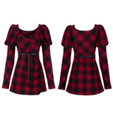 Rotes und schwarzes Plaid mit Kleid mit Prinzessinnenärmeln