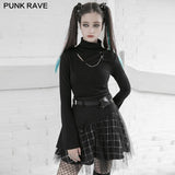 Plaid-Rock mit hoher Taille und Mesh-Nähten