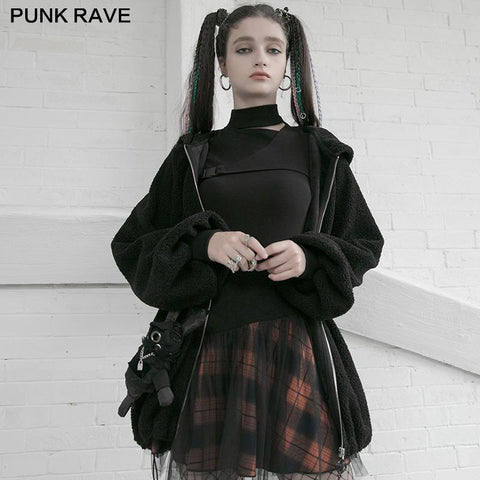 Plaid-Rock mit hoher Taille und Mesh-Nähten