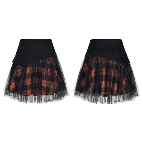 Plaid-Rock mit hoher Taille und Mesh-Nähten