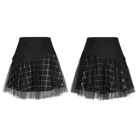 Plaid-Rock mit hoher Taille und Mesh-Nähten