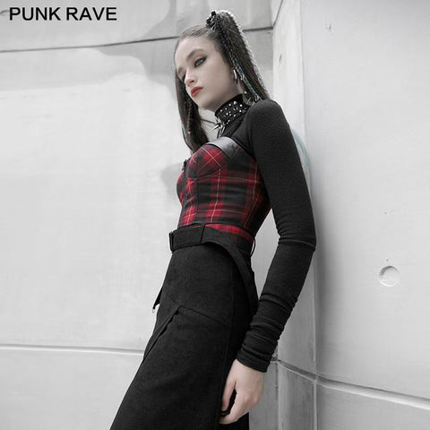 Plaid elastische Korsettweste mit elastischem Schultergurt der "PUNK" -Serie