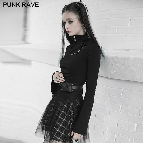 Trompetenärmel-T-Shirt mit Punkriemenkette