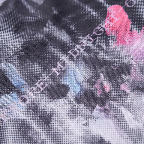 Top mit quadratischem Kragen und Stretch-Mesh-Aufdruck