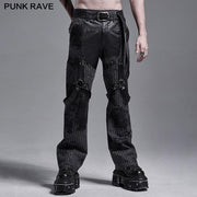 Gestreifte Hose mit PUNK-Print Lose gerade Hose