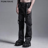 Gestreifte Hose mit PUNK-Print Lose gerade Hose