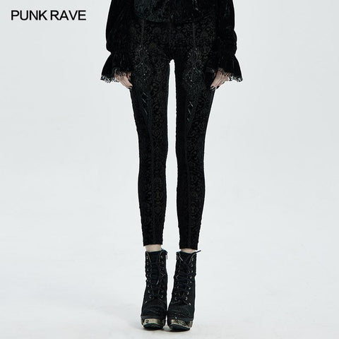 Gothic Retro Leggings mit ausgebrannten Blumen