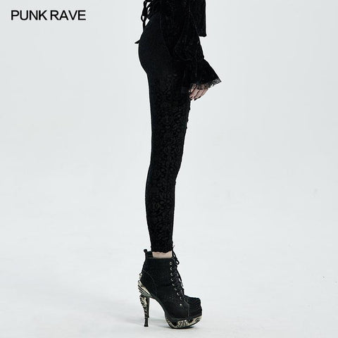 Gothic Retro Leggings mit ausgebrannten Blumen