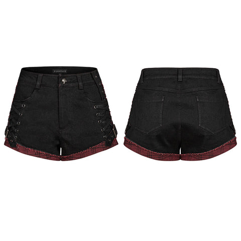 Elastische Punk-Shorts in Rot und Schwarz