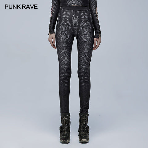 Goth Skinny Leggings mit Skelettdruck
