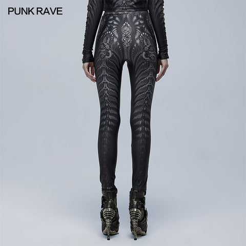 Goth Skinny Leggings mit Skelettdruck