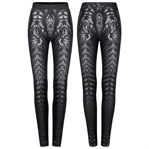 Goth Skinny Leggings mit Skelettdruck
