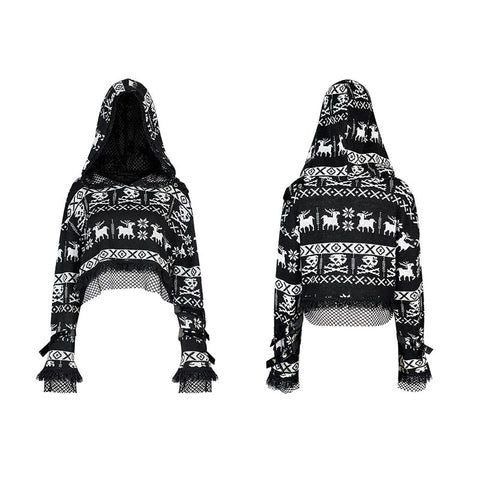 Süßer kurzer Pullover mit Totenkopf-Kapuze