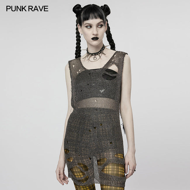 Punk-Imitat-Pullover mit geripptem Draht