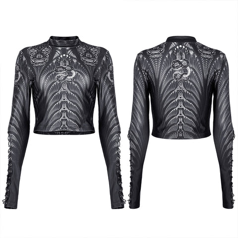 Mesh-T-Shirt mit gotischem Skelett-Print