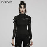 Punk-Strick-T-Shirt mit Stehkragen