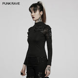 Punk-Strick-T-Shirt mit Stehkragen