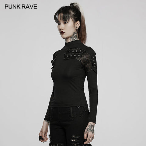 Punk-Strick-T-Shirt mit Stehkragen